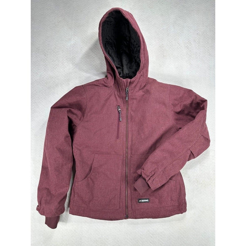 Berne Workwear Ladies Hooded Jacket Maroon Quilted Lining Small S Canvas Coat